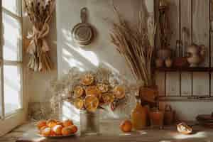 Gratis foto decoratieve arrangement met gedroogde vruchten en bloemen