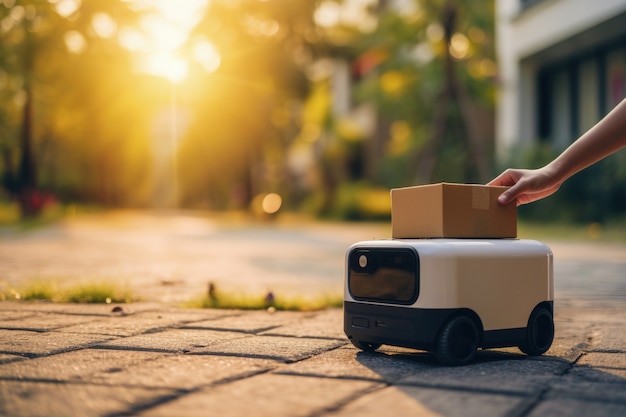 Gratis foto delivery robot in een futuristische omgeving.