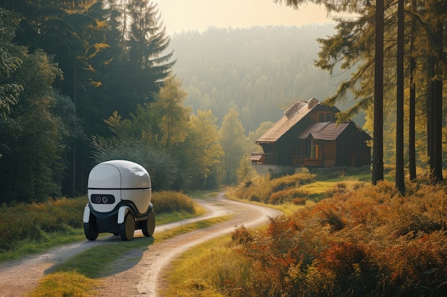 Gratis foto delivery robot in een futuristische omgeving.