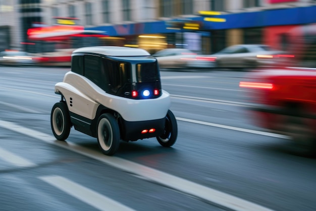 Gratis foto delivery robot in een futuristische omgeving.