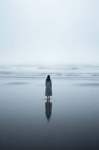 Depressieve persoon die naar de zee kijkt