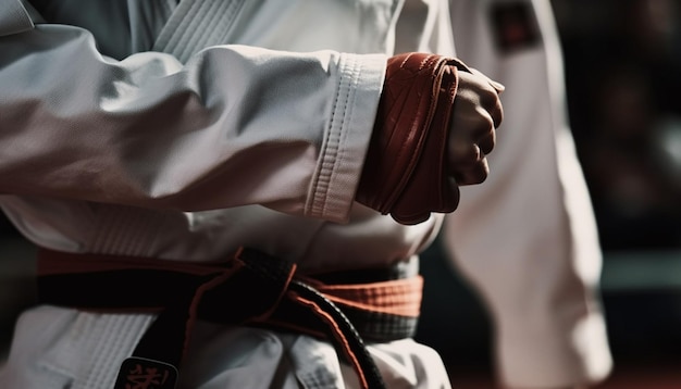 Gratis foto deskundige mannelijke atleet die taekwondo beoefent met vastberadenheid generatieve ai