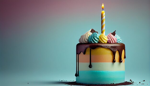 Dessertchocolade cupcake met kaars voor generatieve AI van de verjaardagsviering