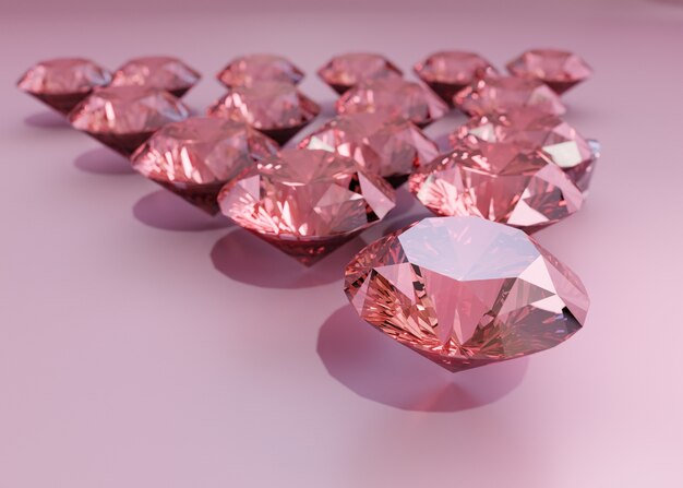 Diamanten arrangement op roze achtergrond hoge hoek