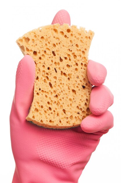 Dien een roze spons van de handschoenholding in