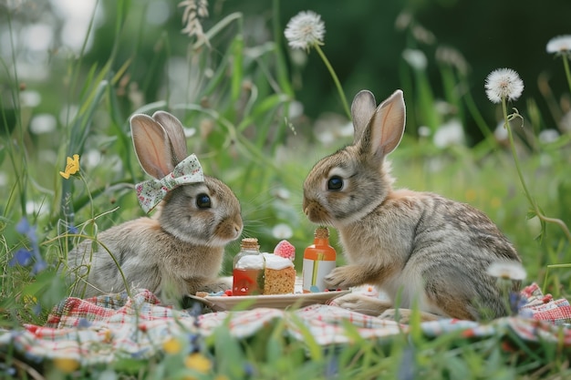 Gratis foto dieren genieten van een picknick