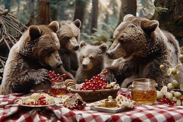 Gratis foto dieren genieten van een picknick