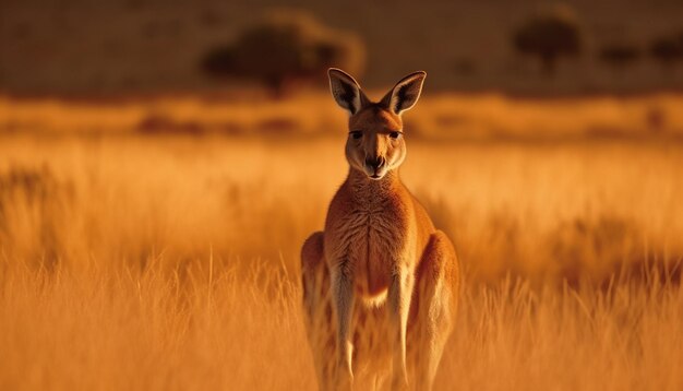 Dierenoor in focus zonsondergang op savanne gegenereerd door AI