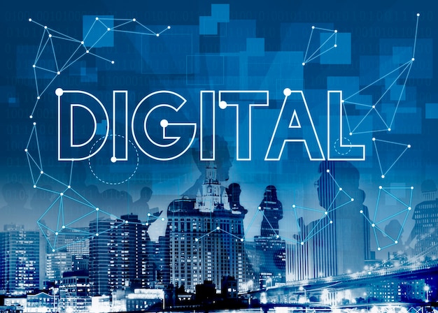 Digitaal concept met skyline