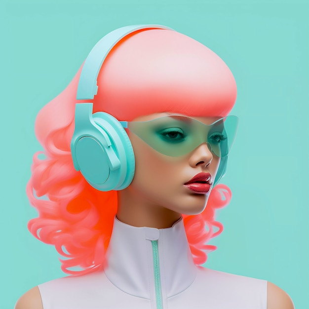 Gratis foto digitaal kunstportret van een persoon die naar muziek luistert met een koptelefoon