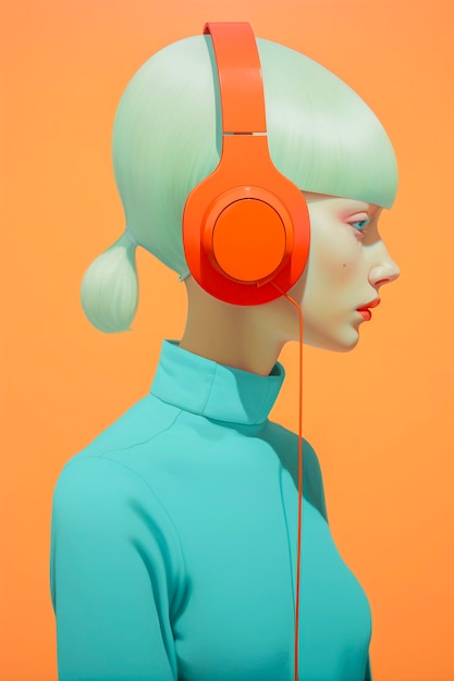 Gratis foto digitaal kunstportret van een persoon die naar muziek luistert met een koptelefoon