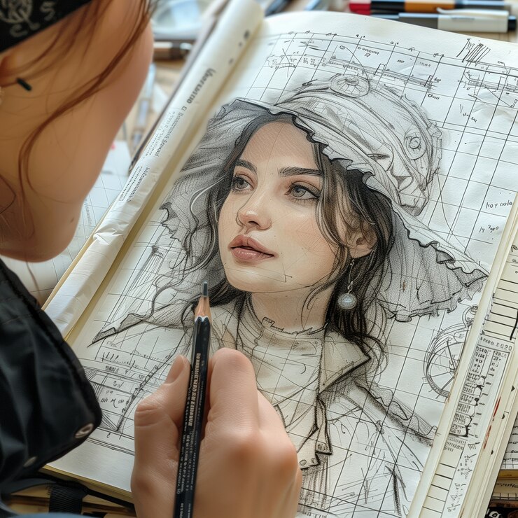 Gratis Foto digitale kunst stijl mode ontwerp schets op papier