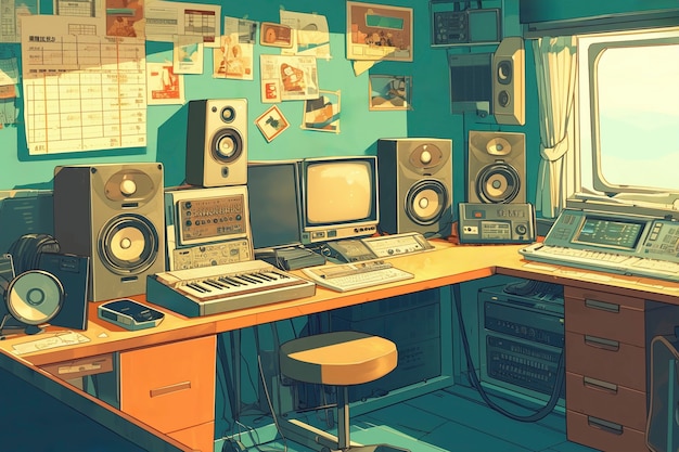 Digitale kunstillustratie van een vintage auto-radio