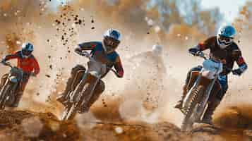 Gratis foto dirt bike rider with his motorcycle racing in circuits for adventure