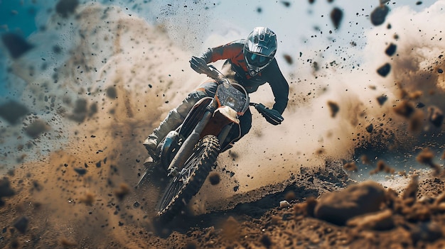 Dirtbiker die deelneemt aan races en circuits voor de avontuurlijke sensatie met een motorfiets