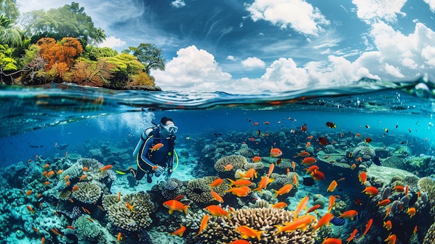 Gratis foto diver under sea surrounded by wild nature