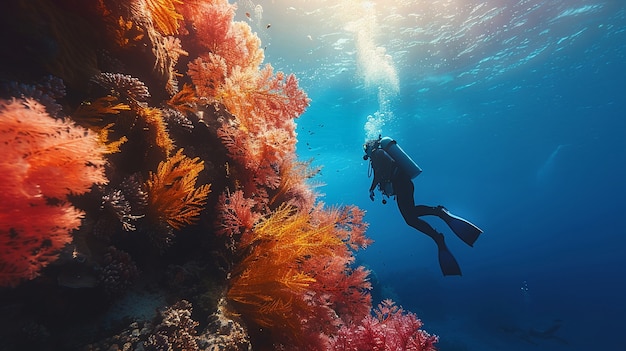 Gratis foto diver under sea surrounded by wild nature