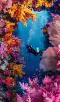 Gratis foto diver under sea surrounded by wild nature