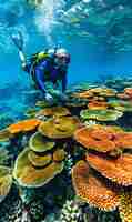 Gratis foto diver under sea surrounded by wild nature