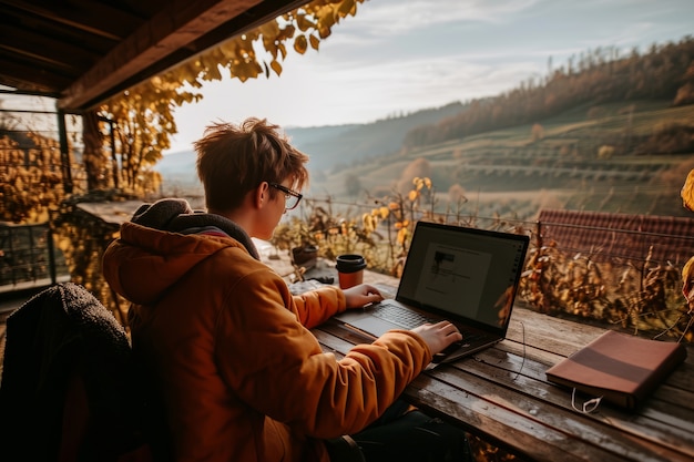 Gratis foto diverse young people being digital nomads and working remotely from dreamy locations