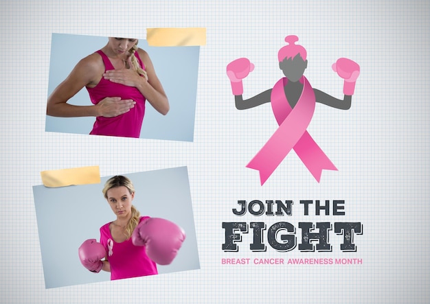 Doe mee met de strijdtekst en fotocollage voor het bewustzijn van borstkanker