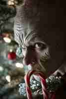 Gratis foto donkere stijl kerstviering scène met horror setting