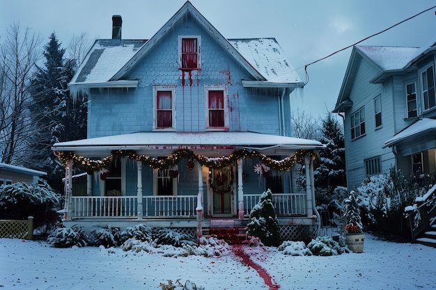 Gratis foto donkere stijl kerstviering scène met horror setting