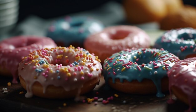 Donut met chocoladesuikerglazuur en hagelslag gegenereerd door AI