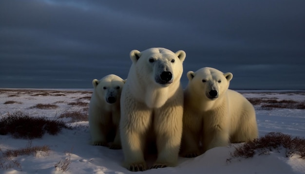 Gratis foto drie arctische zoogdieren lopen op ijsschots gegenereerd door ai