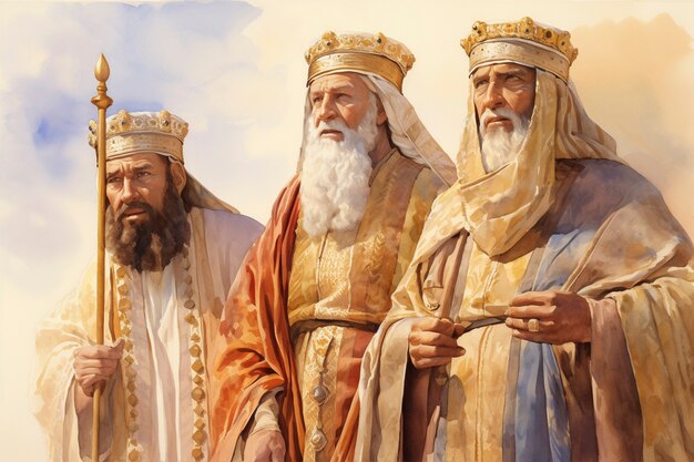Drie koningen met kronen.