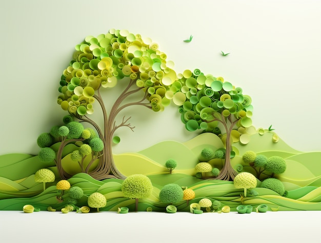 Driedimensionale bomen met vegetatie