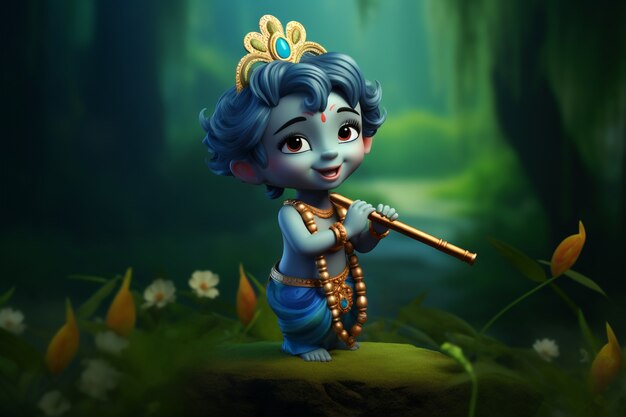 Driedimensionale weergave van Krishna, hindoe-godheid en avatar