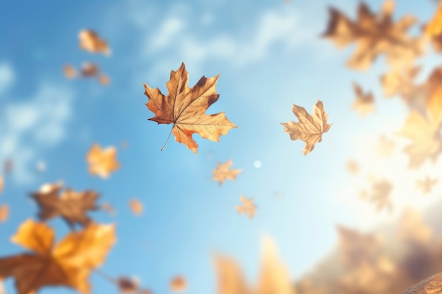 Gratis foto droge herfstbladeren drijvend met hemelachtergrond