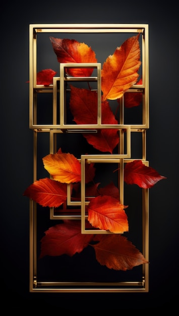 Gratis foto droge herfstbladeren met gouden frame