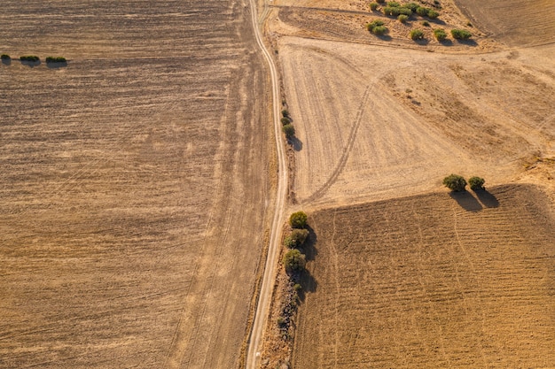 Gratis foto drone shot van een veld met een weg