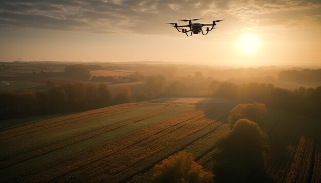Drone vliegt in de zonsondergang gegenereerd door AI