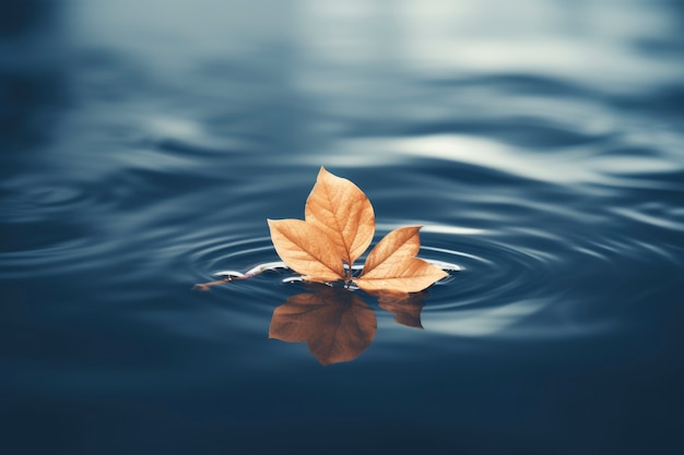 Droog herfstblad drijvend op het water