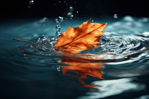 Droog herfstblad op water