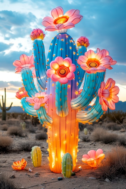 Droomachtige 3D-weergave van een magische cactus.