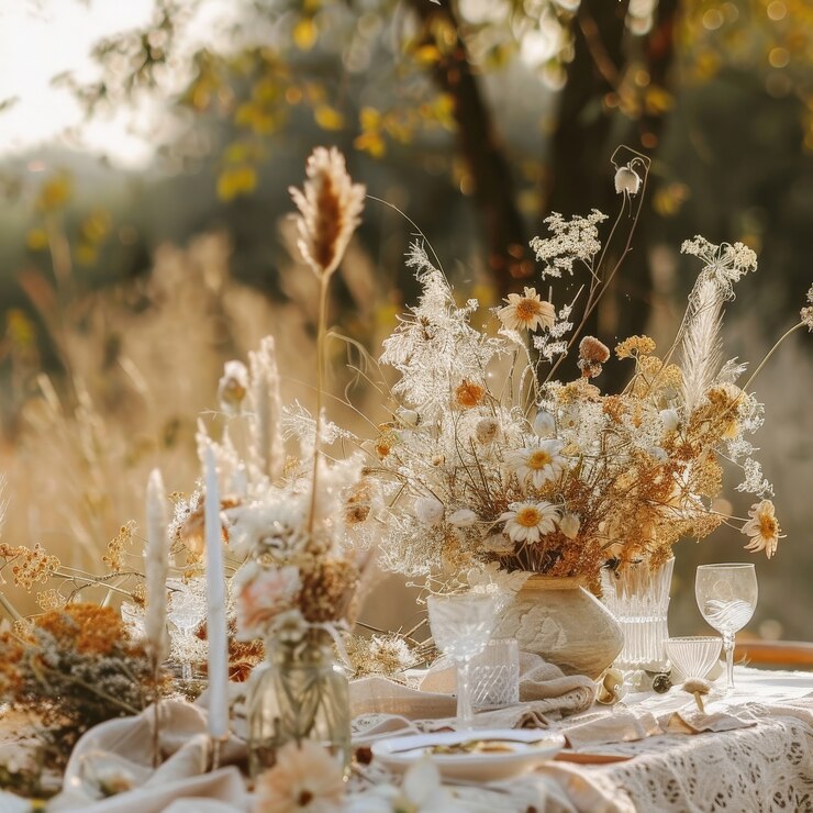 Gratis Foto droomachtige arrangement met decoratieve gedroogde bloemen