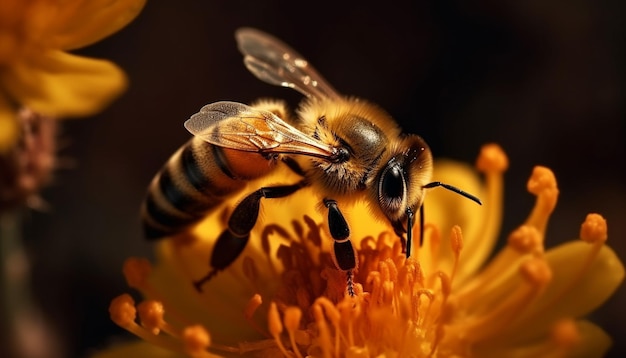 Drukke bij die stuifmeel verzamelt van gele bloem gegenereerd door AI