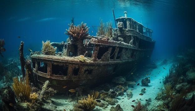 Gratis foto duikavontuur verkent verzonken scheepswraklandschap gegenereerd door ai