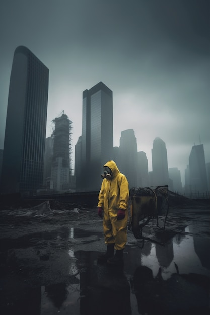 Gratis foto dystopische scène met verwoest landschap en apocalyptische sfeer