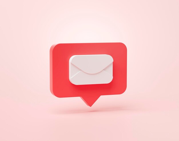 E-mail of envelop inbox vorm sociale media meldingspictogram in tekstballonnen 3D-cartoon banner website ui op roze achtergrond 3D-rendering illustratie