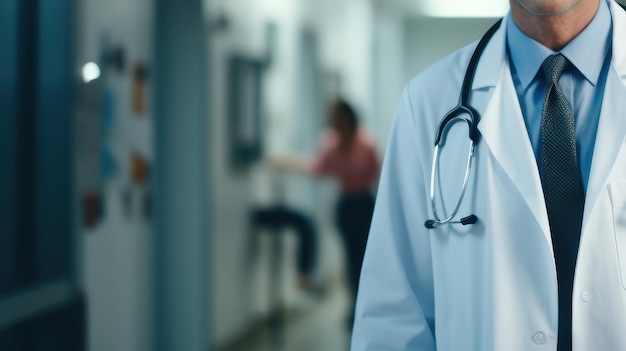 Een arts neemt aantekeningen op een klembord in een goed verlichte ziekenhuiskorridor die voldoende ruimte biedt voor extra inhoud