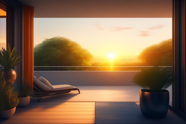 Gratis foto een balkon met uitzicht op de zonsondergang
