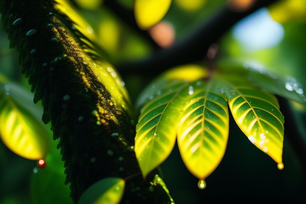 Een blad met waterdruppels erop