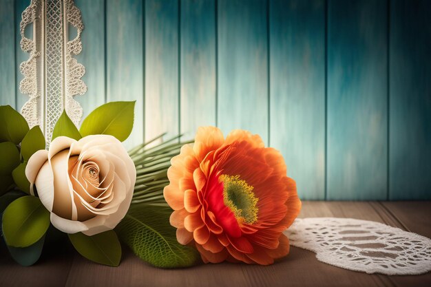 Een boeket bloemen op een houten tafel