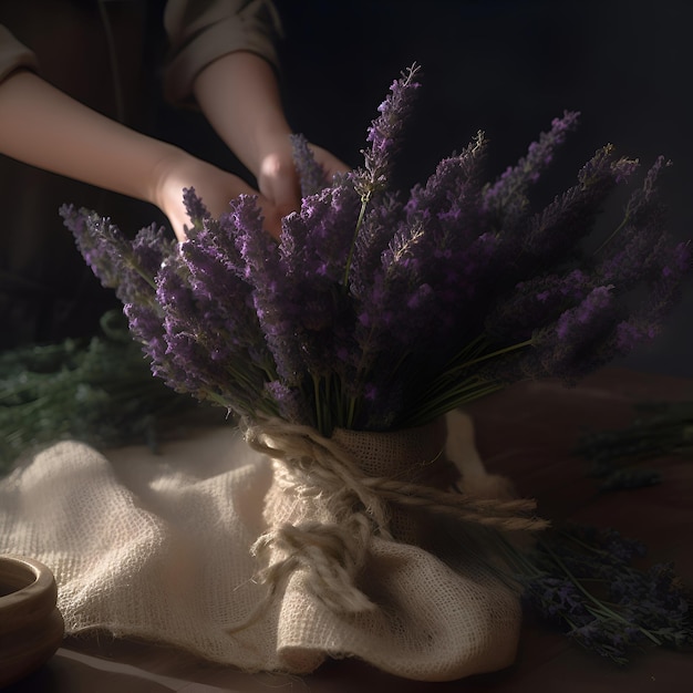 Gratis foto een boeket lavendel in de handen van een vrouw.