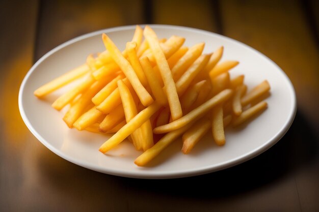 Een bord friet op tafel